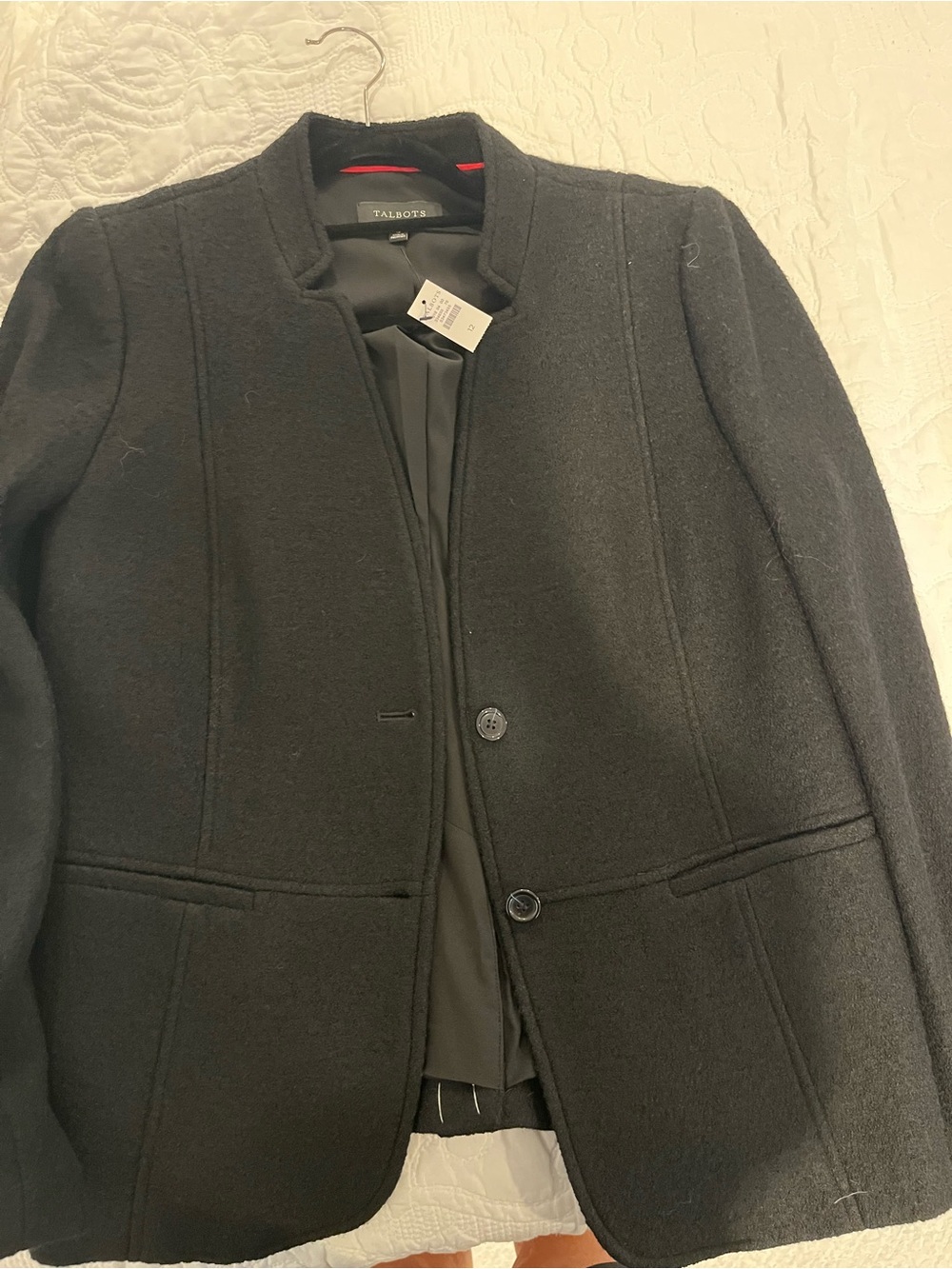 Talbots Black Women’s Collarless Wool Blend Jacket NWT Sz 12